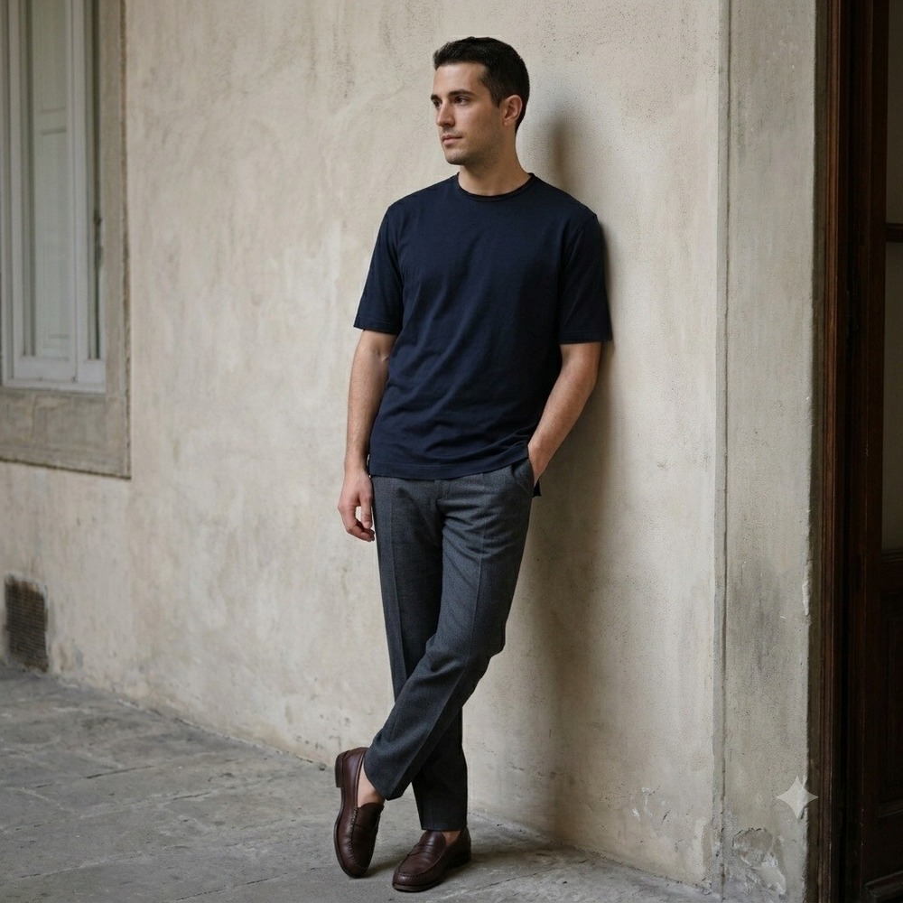 Canali Mens Tee 54 Navy Blue Short Sleeve Crew Neck Sportswear Luxury